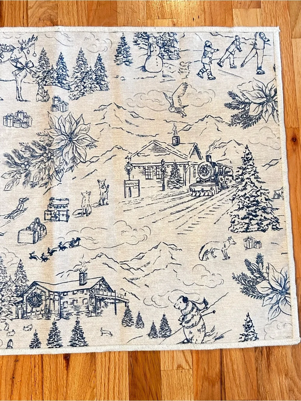 Ruggable Winter Toile Nostalgic print Blue Flat Woven Rug 2x3